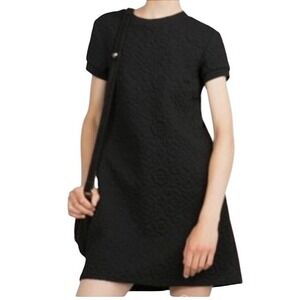 Zara Woman Black Embossed Floral Textured Mini‎ Dress Short Sleeve Size Medium